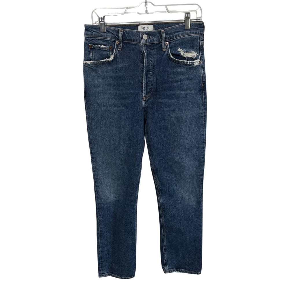 AGOLDE Riley Jeans Women 28 Blue High Rise Straight Leg Distressed A056-1255‎